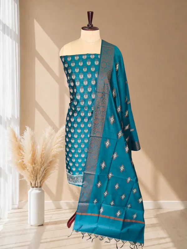 Traditional_Banarasi_Cotton_Silk_3_Pcs_Suit_With_Meena_Artistic_Weaving_Banarasi_Cotton_Silk