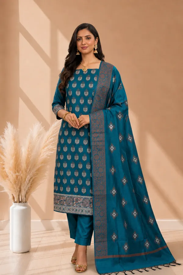 Traditional_Banarasi_Cotton_Silk_3_Pcs_Suit_With_Meena_Artistic_Weaving_Banarasi_Cotton_Silk