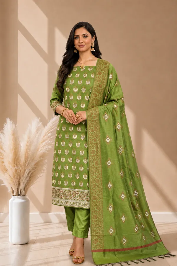 Luxury_Banarasi_Cotton_Silk_Festive_Wear_3_Pcs_Suit_With_Mehendi_Banarasi_Cotton_Silk