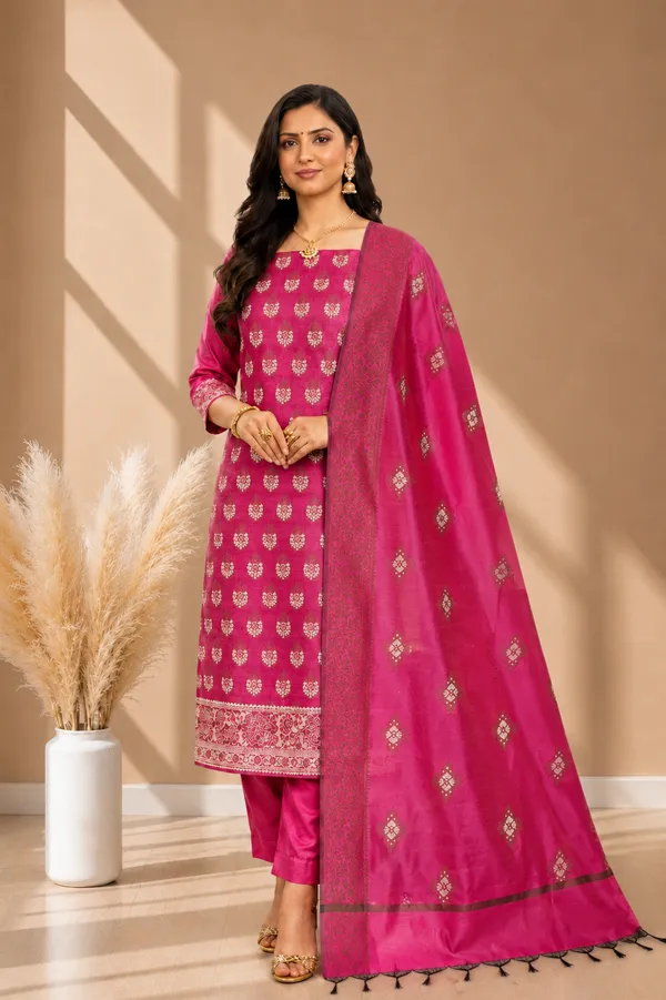 Graceful_Rani_Banarasi_Cotton_Silk_3_Pcs_Suit_With_Rich_Meena_Banarasi_Cotton_Silk