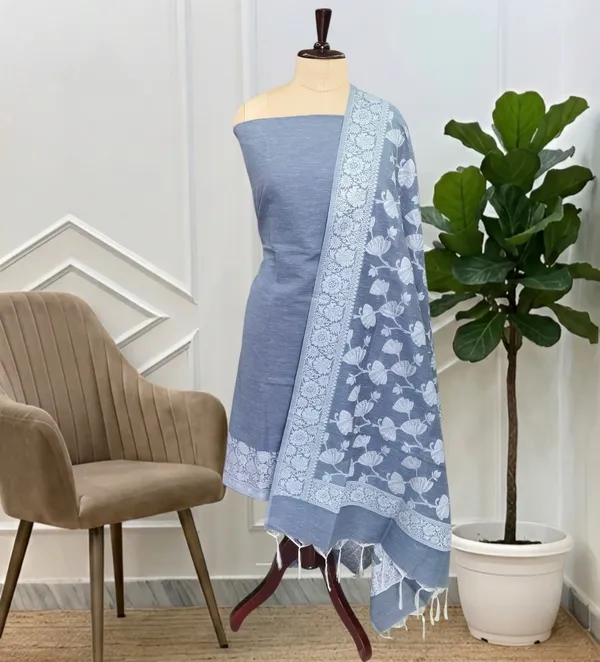 Beautiful_Banarasi_Linen_Soft_Silk_Suit_With_Dusty_Steel_Blue_Linen