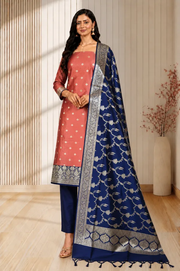 Classic_Traditional_Banarasi_Semi_Silk_3_Pcs_Suit_With_Contrast_Banarasi_Soft_Semi_Silk