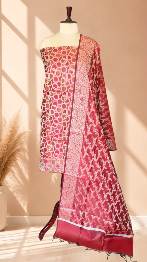 Banarasi_Cotton_Meena_3_Piece_Suit_Set_for_Women_|_With_Red_Color