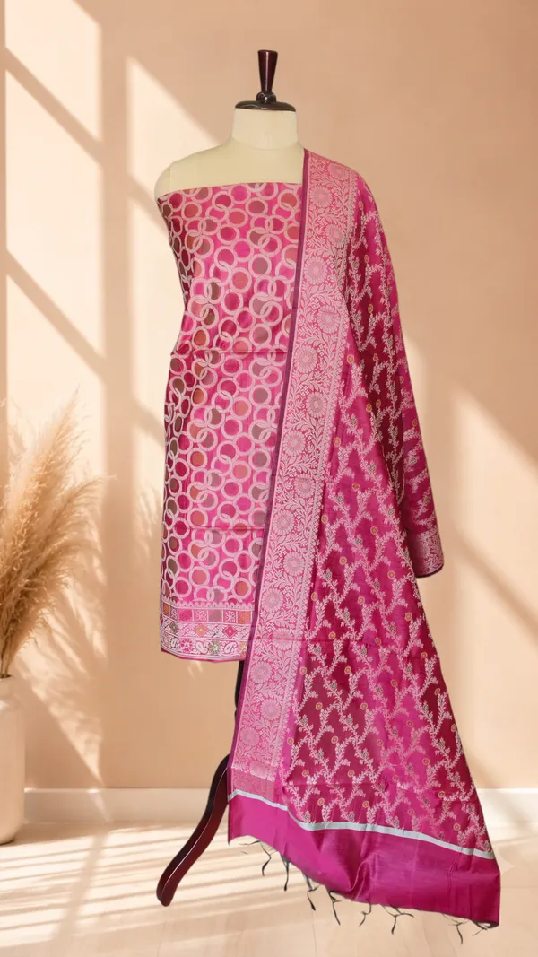 Banarasi_Cotton_Silk_Meena_3_Piece_Suit_Set_for_Women_|_Red_Color