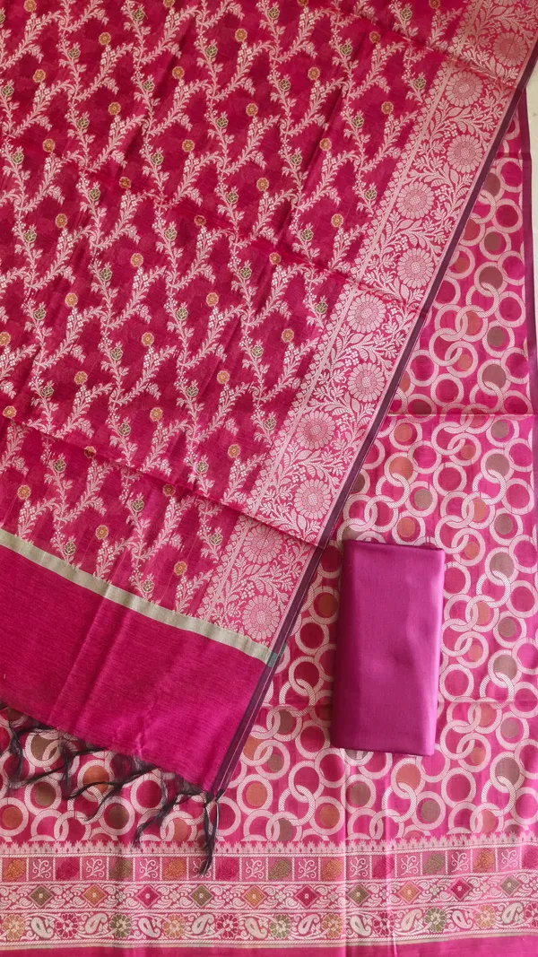 Banarasi_Cotton_Silk_Meena_3_Piece_Suit_Set_for_Women_|_Red_Color