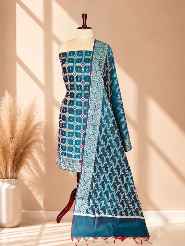 Elegant_Banarasi_Cotton_Silk_Meena_3_Piece_Suit_Rama_Color