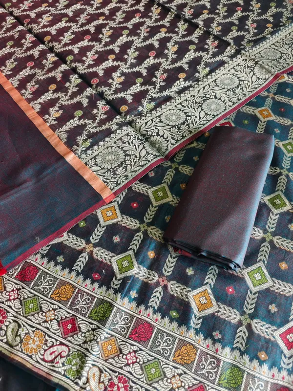 Elegant_Banarasi_Cotton_Silk_Meena_3_Piece_Suit_Rama_Color
