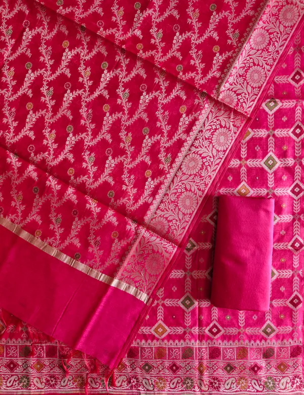 Elegant_Banarasi_Cotton_Silk_Meena_3_Piece_Suit_Rani_Color