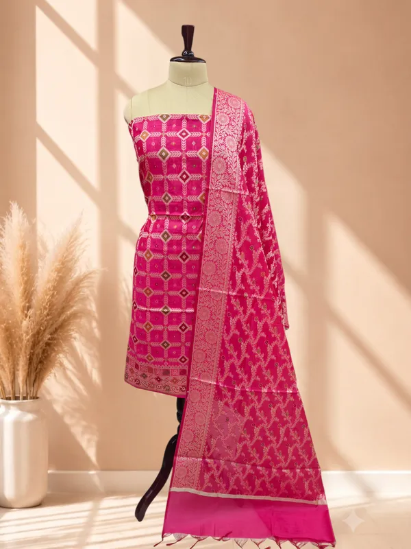 Elegant_Banarasi_Cotton_Silk_Meena_3_Piece_Suit_Rani_Color