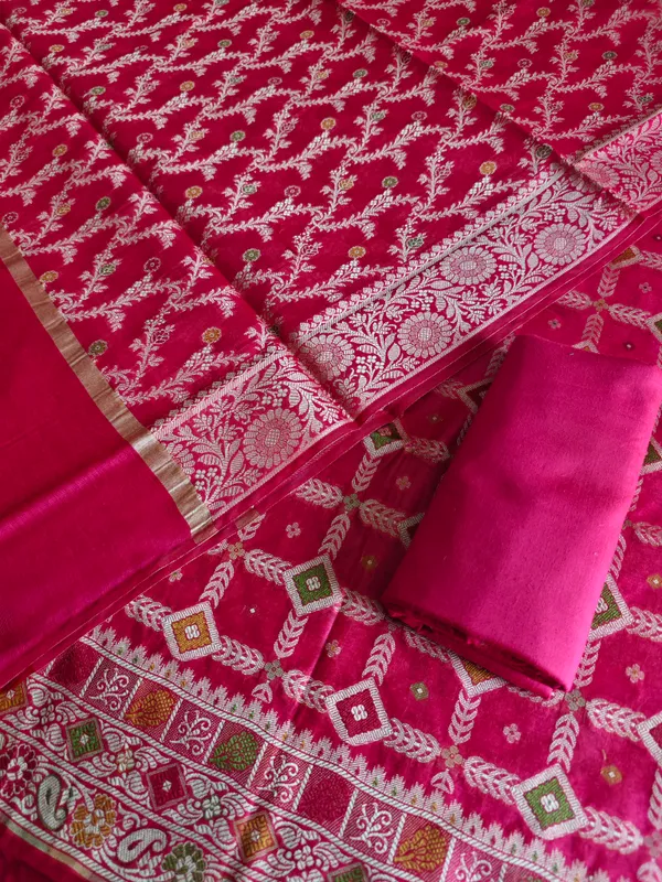 Elegant_Banarasi_Cotton_Silk_Meena_3_Piece_Suit_Rani_Color
