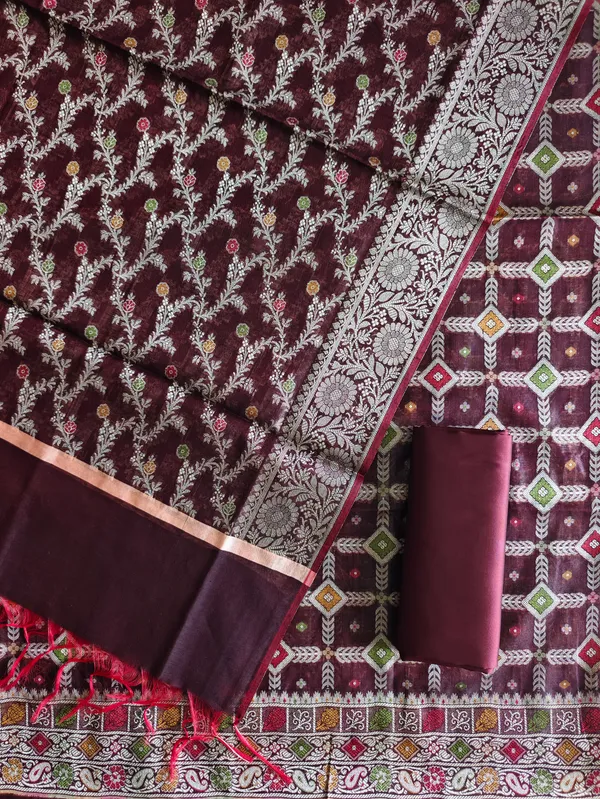 Elegant_Banarasi_Cotton_Silk_Meena_3_Piece_Suit_Wine_Color