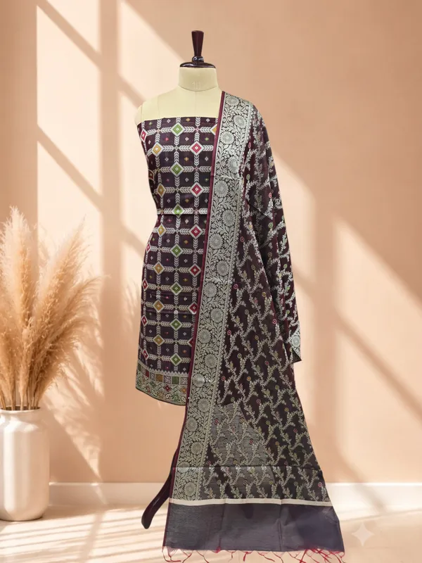 Elegant_Banarasi_Cotton_Silk_Meena_3_Piece_Suit_Wine_Color