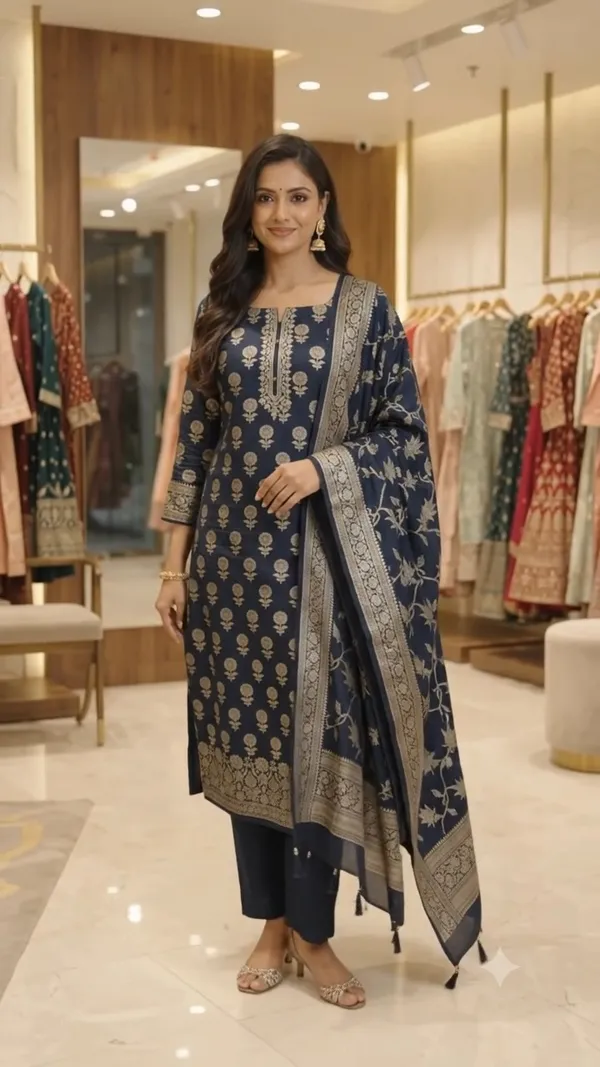 3_Piece_Banarasi_Silk_Suit_With_Black_Banarasi_Silk