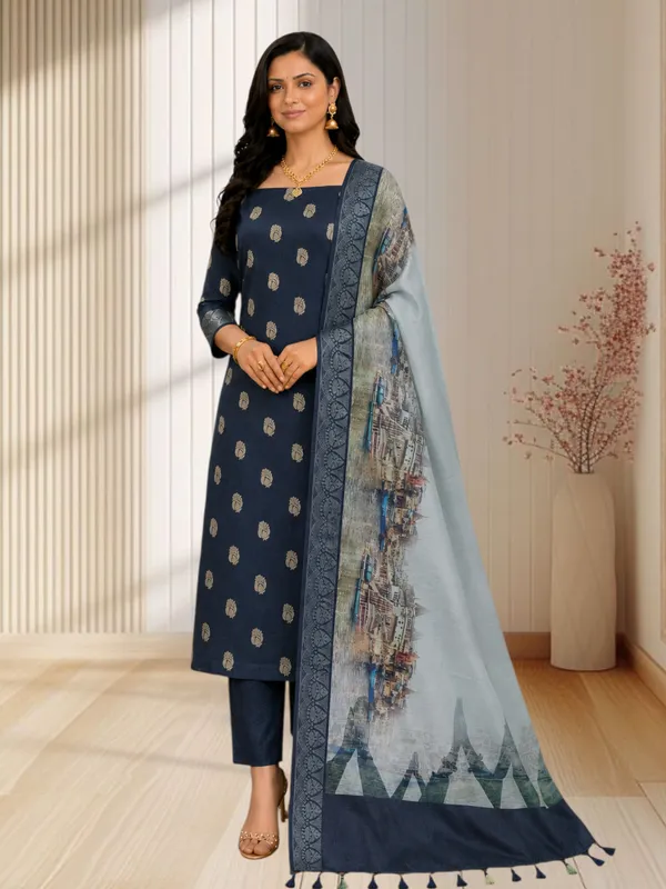Black_Banarasi_Soft_Cotton_Silk_3Pcs_Suit_With_Printed_Pallu_Banarasi_Soft_Cotton_Silk