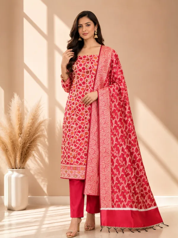 Banarasi_Cotton_Meena_3_Piece_Suit_Set_for_Women_|_With_Red_Color