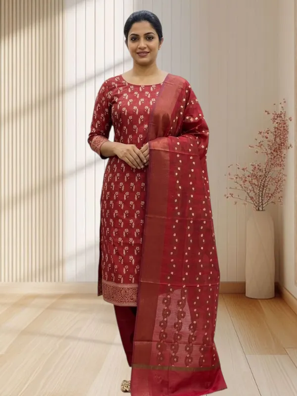 Red_Banarasi_Soft_Cotton_Silk_3_Pcs_Suit