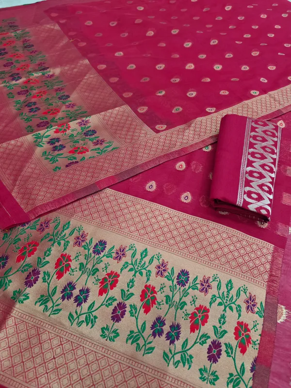 Best_Banarasi_Soft_Silky_Cotton_Silk_3_Pcs_Suits_With_All_Over_Meena