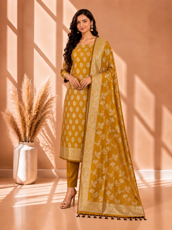 Featherlight_Elegance_The_Softest_Banarasi_Silk_3_Pcs_Suit_With_Mustard_Banarasi_Soft_Silk