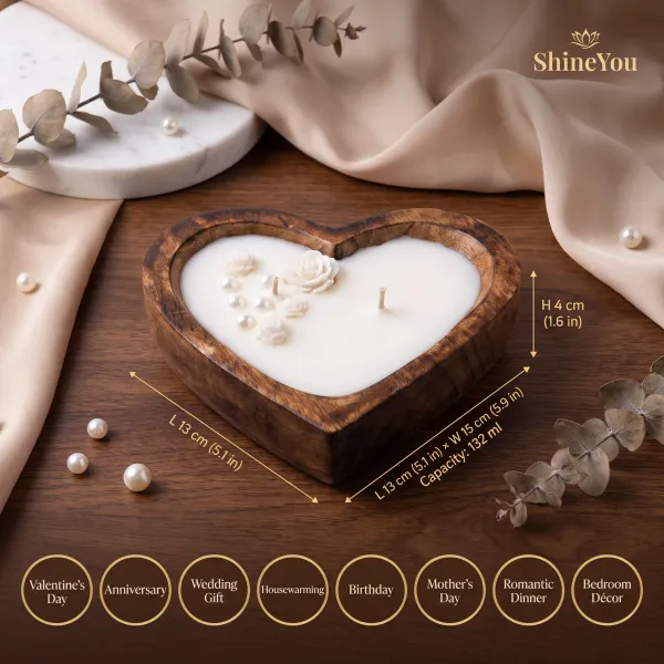 ShineYou_Heart_Shaped_Wooden_Candle_132_ml_|_Handcrafted_Wooden_Bowl_Candle_with_Floral_Design_&_Dual_Cotton_Wicks_|_Romantic_Home_Décor_&_Premium_Gift_for_Valentine,_Anniversary_&_Wedding