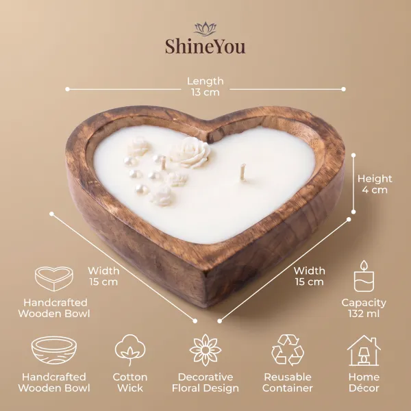 ShineYou_Heart_Shaped_Wooden_Candle_132_ml_|_Handcrafted_Wooden_Bowl_Candle_with_Floral_Design_&_Dual_Cotton_Wicks_|_Romantic_Home_Décor_&_Premium_Gift_for_Valentine,_Anniversary_&_Wedding