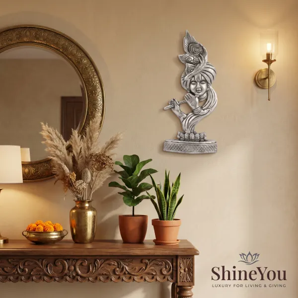 ShineYou_Premium_Aluminium_Krishna_Wall_Décor_|_Antique_Silver_Finish_Lord_Krishna_Flute_Wall_Hanging_|_Handcrafted_Decorative_Wall_Sculpture_for_Home,_Pooja_Room_&_Living_Room