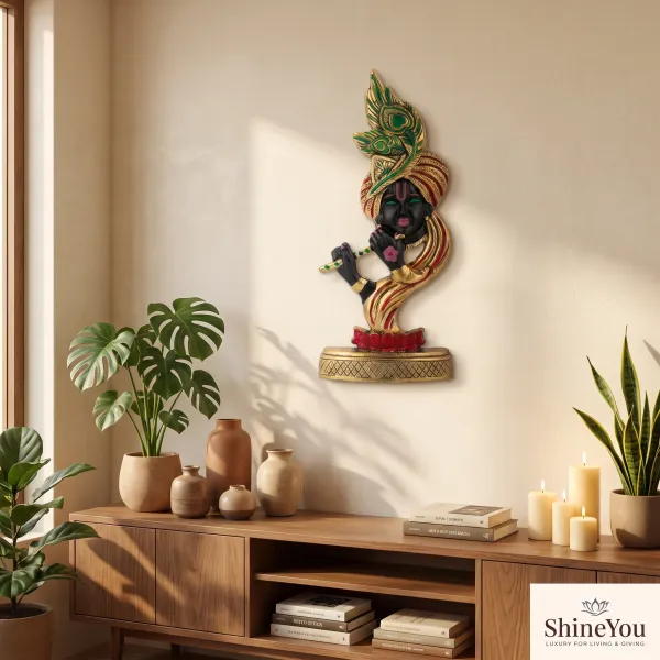 ShineYou_Premium_Hand-Painted_Aluminium_Krishna_Wall_Décor_|_Lord_Krishna_with_Flute_&_Peacock_Feather_Wall_Hanging_|_Multicolour_Spiritual_Wall_Art_for_Home,_Mandir_&_Gifting