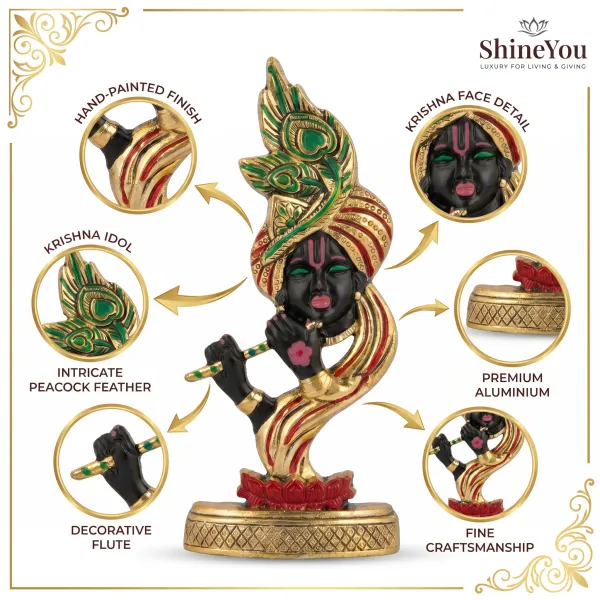 ShineYou_Premium_Hand-Painted_Aluminium_Krishna_Wall_Décor_|_Lord_Krishna_with_Flute_&_Peacock_Feather_Wall_Hanging_|_Multicolour_Spiritual_Wall_Art_for_Home,_Mandir_&_Gifting