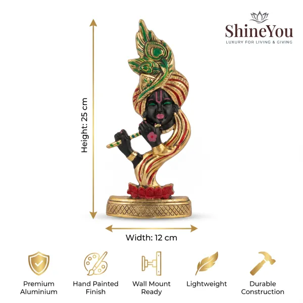 ShineYou_Premium_Hand-Painted_Aluminium_Krishna_Wall_Décor_|_Lord_Krishna_with_Flute_&_Peacock_Feather_Wall_Hanging_|_Multicolour_Spiritual_Wall_Art_for_Home,_Mandir_&_Gifting