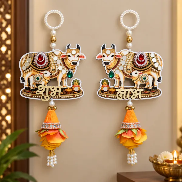 ShineYou_Premium_Kamdhenu_Cow_Shubh_Labh_Door_Hanging_Set