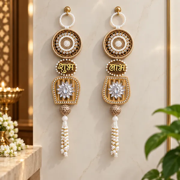 ShineYou_Premium_Shubh_Labh_Door_Hanging_Set_|_Pair_of_Shubh_&_Labh_Decorative_Door_Hangings_with_Pearl_Beadwork,_Floral_Embellishments_&_Tassels_|_Elegant_Entrance_Décor_for_Home,_Mandir_&_Festivals