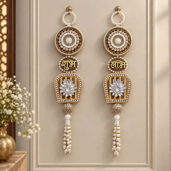 ShineYou_Premium_Shubh_Labh_Door_Hanging_Set_|_Pair_of_Shubh_&_Labh_Decorative_Door_Hangings_with_Pearl_Beadwork,_Floral_Embellishments_&_Tassels_|_Elegant_Entrance_Décor_for_Home,_Mandir_&_Festivals
