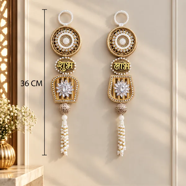 ShineYou_Premium_Shubh_Labh_Door_Hanging_Set_|_Pair_of_Shubh_&_Labh_Decorative_Door_Hangings_with_Pearl_Beadwork,_Floral_Embellishments_&_Tassels_|_Elegant_Entrance_Décor_for_Home,_Mandir_&_Festivals