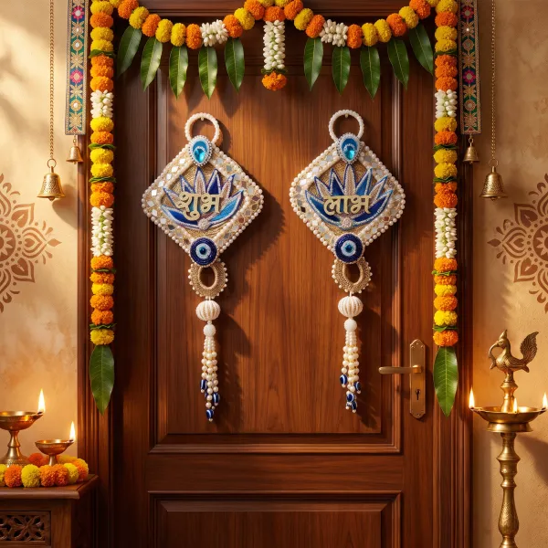 ShineYou_Premium_Shubh_Labh_Door_Hanging_Set_|_Pair_of_Shubh_&_Labh_Decorative_Door_Hangings_with_Pearl_Beadwork_&_Tassels_|_Blue_&_White_Auspicious_Entrance_Décor_for_Home,_Mandir_&_Festivals