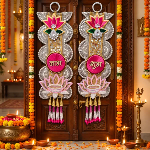 ShineYou_Premium_Shubh_Labh_Lotus_Door_Hanging_Set_|_Pair_of_Shubh_&_Labh_Decorative_Door_Hangings_with_Lotus,_Diya,_Pearl_Work_&_Tassels_|_Traditional_Entrance_Décor_for_Home,_Mandir_&_Festivals