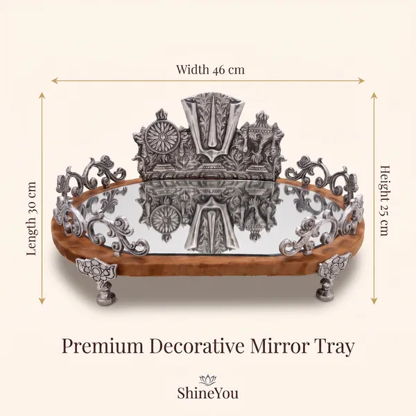ShineYou_Premium_Silver_Balaji_Decorative_Mirror_Tray_with_Wooden_Base
