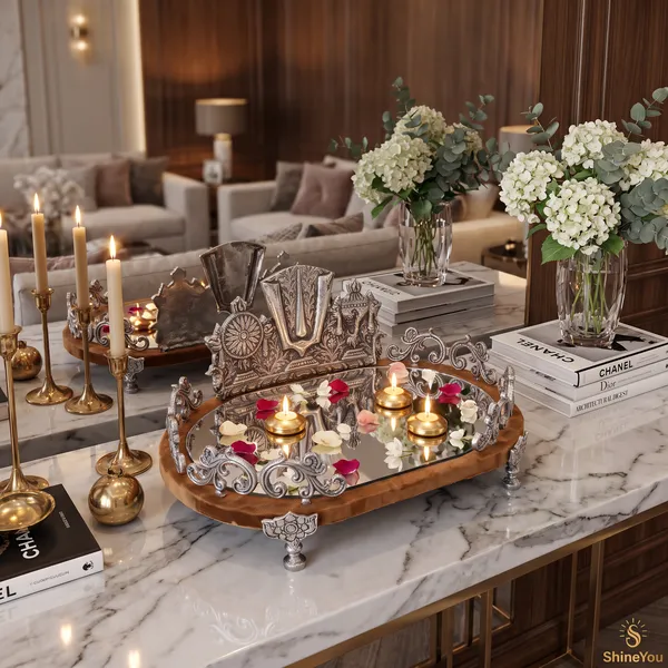 ShineYou_Premium_Silver_Balaji_Decorative_Mirror_Tray_with_Wooden_Base