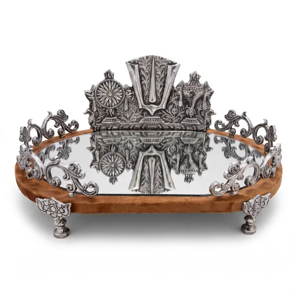 ShineYou_Premium_Silver_Balaji_Decorative_Mirror_Tray_with_Wooden_Base