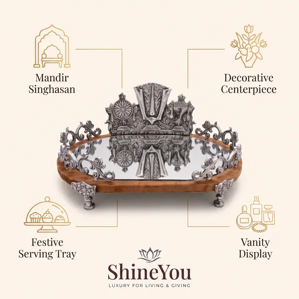 ShineYou_Premium_Silver_Balaji_Decorative_Mirror_Tray_with_Wooden_Base