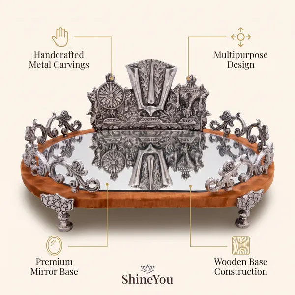 ShineYou_Premium_Silver_Balaji_Decorative_Mirror_Tray_with_Wooden_Base
