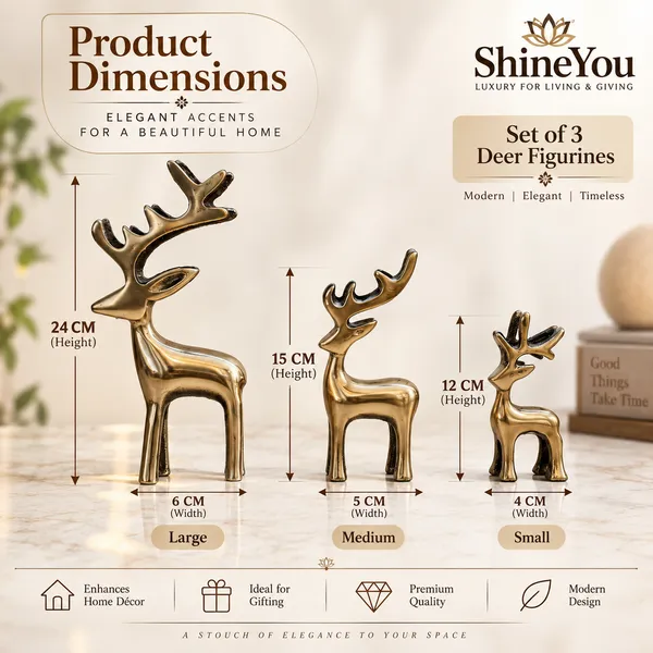 ShineYou_Set_of_3_Deer_Figurines_|_Golden_Deer_Showpiece_Set_|_Large,_Medium_&_Small_Decorative_Deer_Statues_for_Living_Room,_Bedroom,_Office,_Tabletop_&_Home_Décor