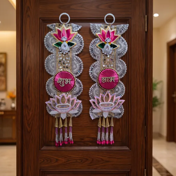 ShineYou_Premium_Shubh_Labh_Lotus_Door_Hanging_Set_|_Pair_of_Shubh_&_Labh_Decorative_Door_Hangings_with_Lotus,_Diya,_Pearl_Work_&_Tassels_|_Traditional_Entrance_Décor_for_Home,_Mandir_&_Festivals