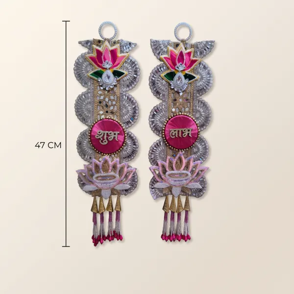 ShineYou_Premium_Shubh_Labh_Lotus_Door_Hanging_Set_|_Pair_of_Shubh_&_Labh_Decorative_Door_Hangings_with_Lotus,_Diya,_Pearl_Work_&_Tassels_|_Traditional_Entrance_Décor_for_Home,_Mandir_&_Festivals