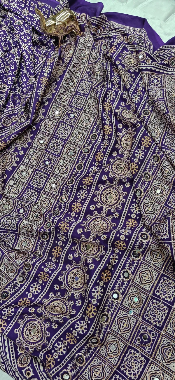 Purple_Gajji_Satin_Ajrakh_Printed_Mirror_Work_Saree_For_Women