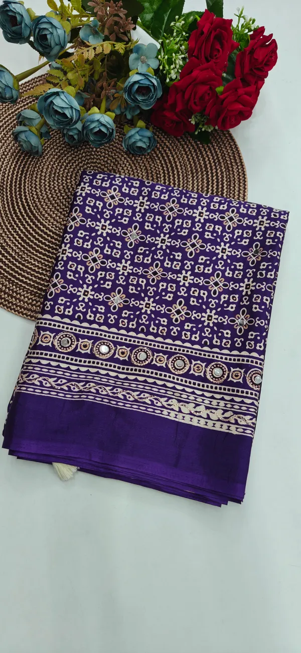 Purple_Gajji_Satin_Ajrakh_Printed_Mirror_Work_Saree_For_Women