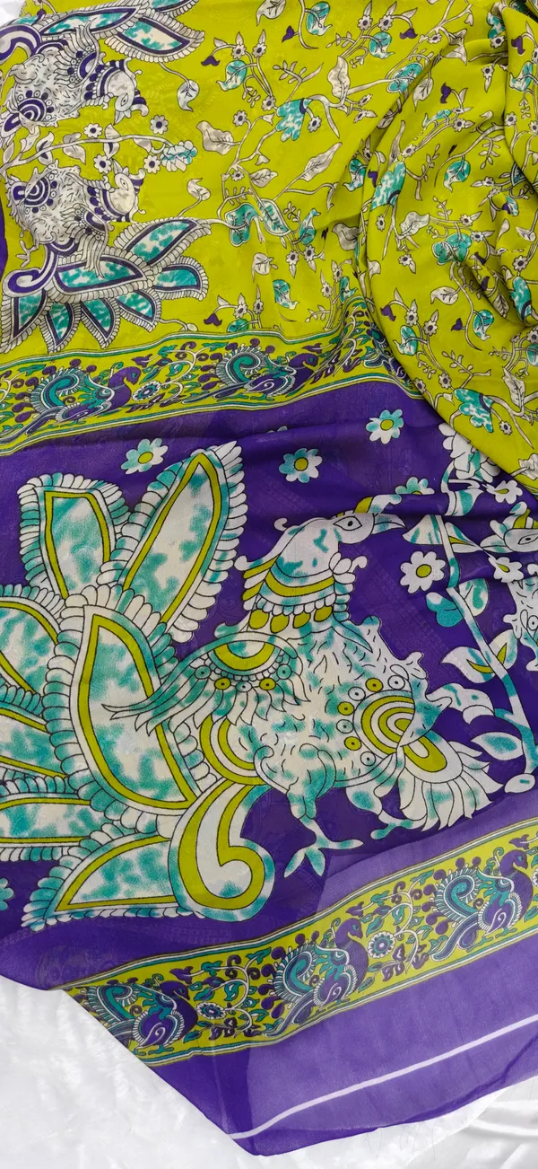 Lime_Green_Pure_Georgette_Saree_For_Women