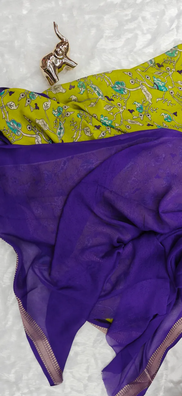 Lime_Green_Pure_Georgette_Saree_For_Women