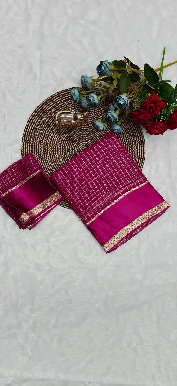 Magenta_Soft_Viscose_Georgette_Checkered_Zari_Border_Saree_For_Women