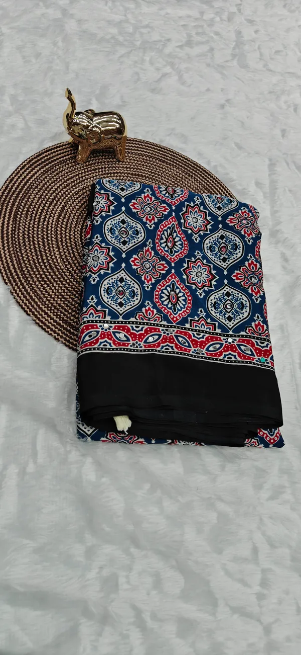 Blue_Gajji_Satin_Ajrakh_Printed_Mirror_Work_Saree_For_Women