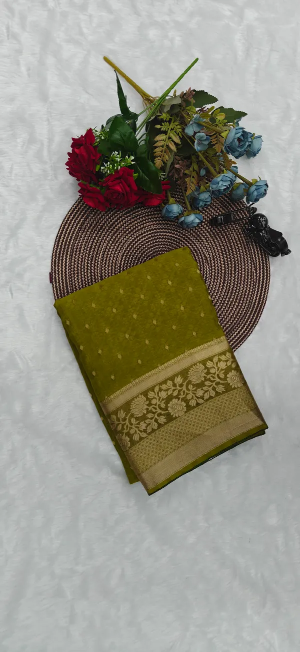 Olive_Green_Chiffon_Georgette_Saree_For_Women