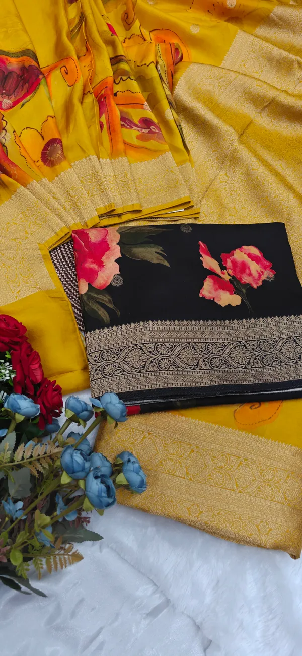 Yellow_Viscose_Silk_Floral_Printed_Zari_Border_Saree_For_Women